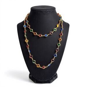 Vintage Mid Century Austrian Crystal Long Necklace Single Strand Regal Colors